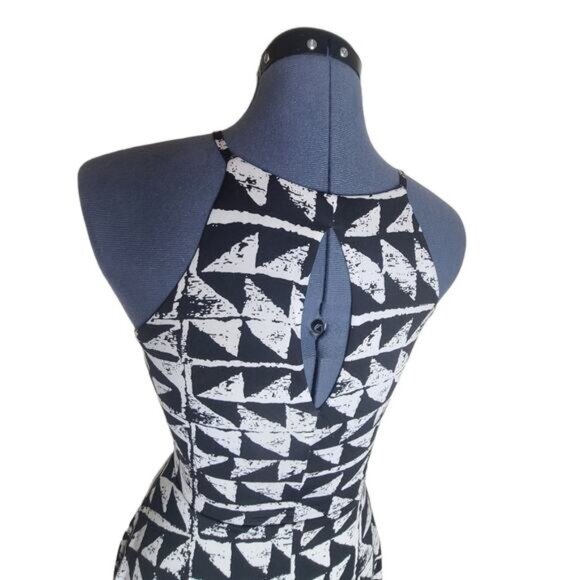 Bar III halter sleeveless black and white art deco skater dress medium - Picture 3 of 9